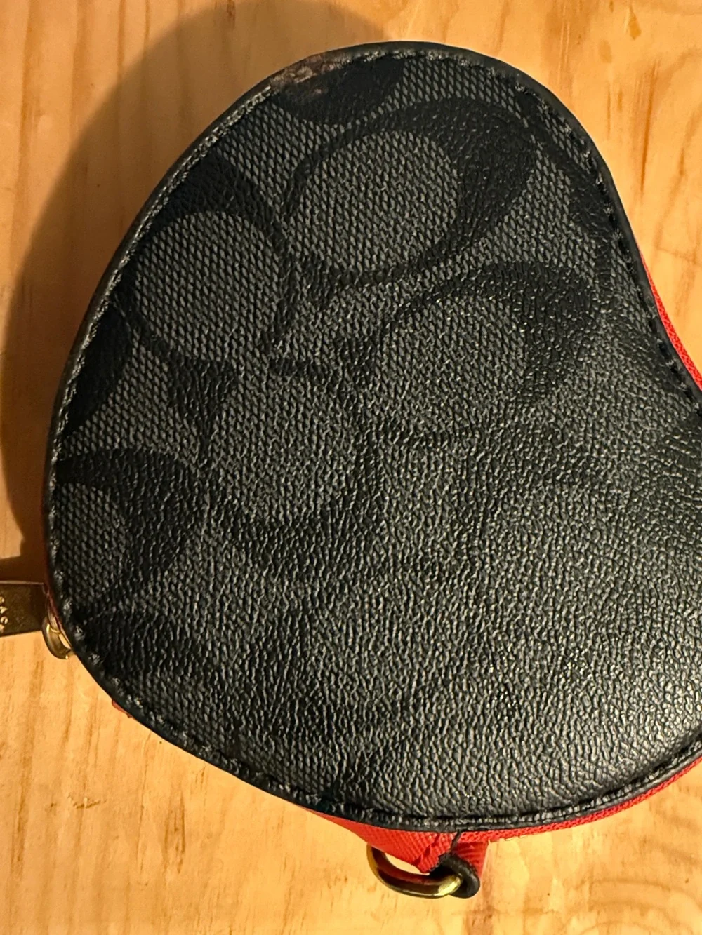 COACH Black Heart Wristlet with Red Floral Print
